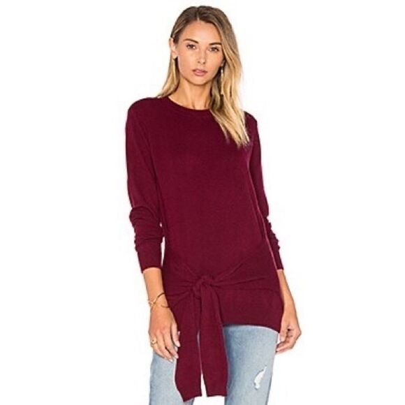 AUTUMN Cashmere Tie Front Sweater in Pinot 100% Cashmere Size Small - Picture 2 of 10